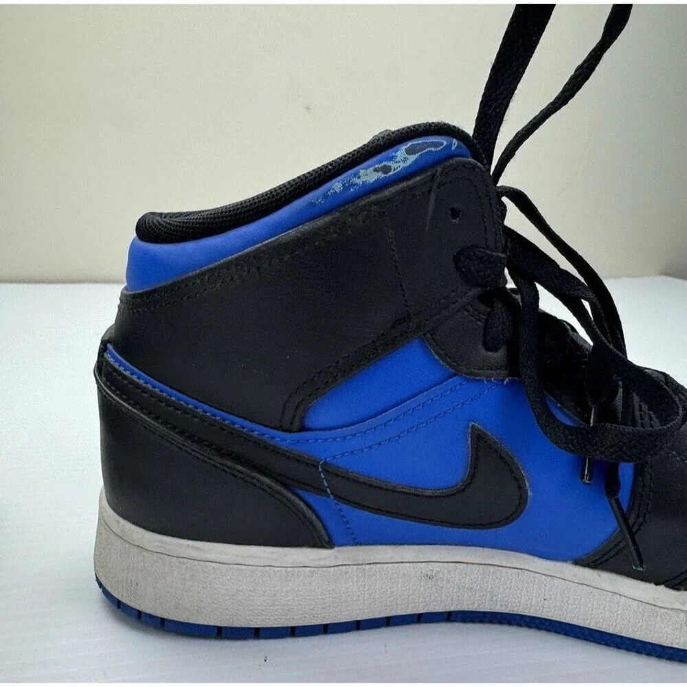 Nike Air Jordan 1 Mid Hyper Royal Black Blue Youth 7Y Sneakers